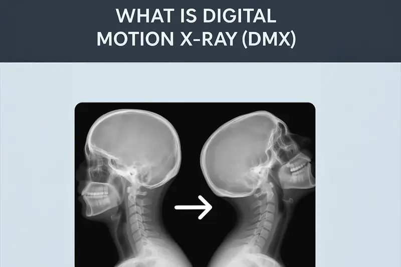 Digital X-ray images showing the neck in motion, highlighting how Digital Motion X-Ray (DMX) captures dynamic cervical spine movement to detect hidden instability.