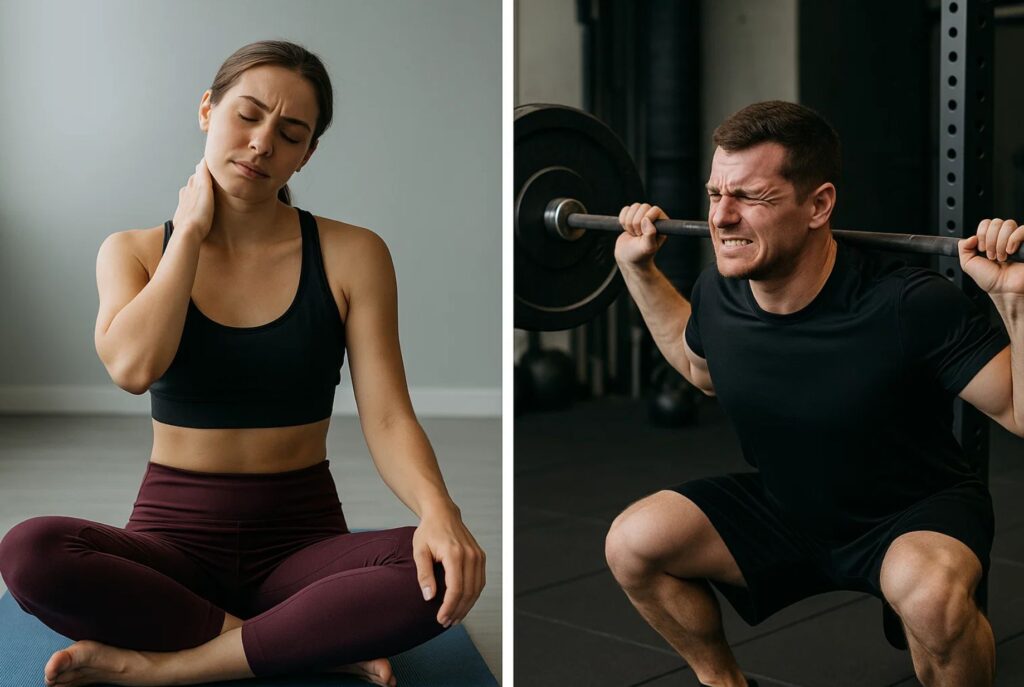 Weightlifter training with correct posture to avoid neck instability