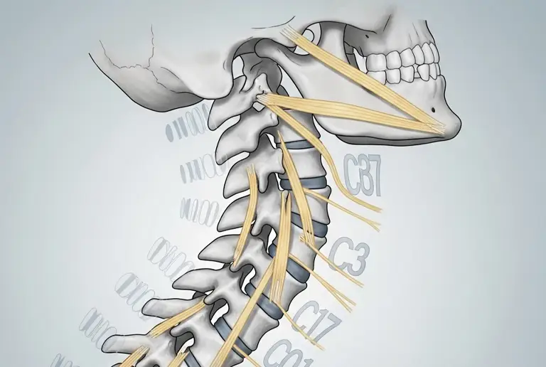 Illustration showing cervical spine and nerves affected by ligament instability, highlighting how Digital Motion X-Ray in Miami detects hidden damage.