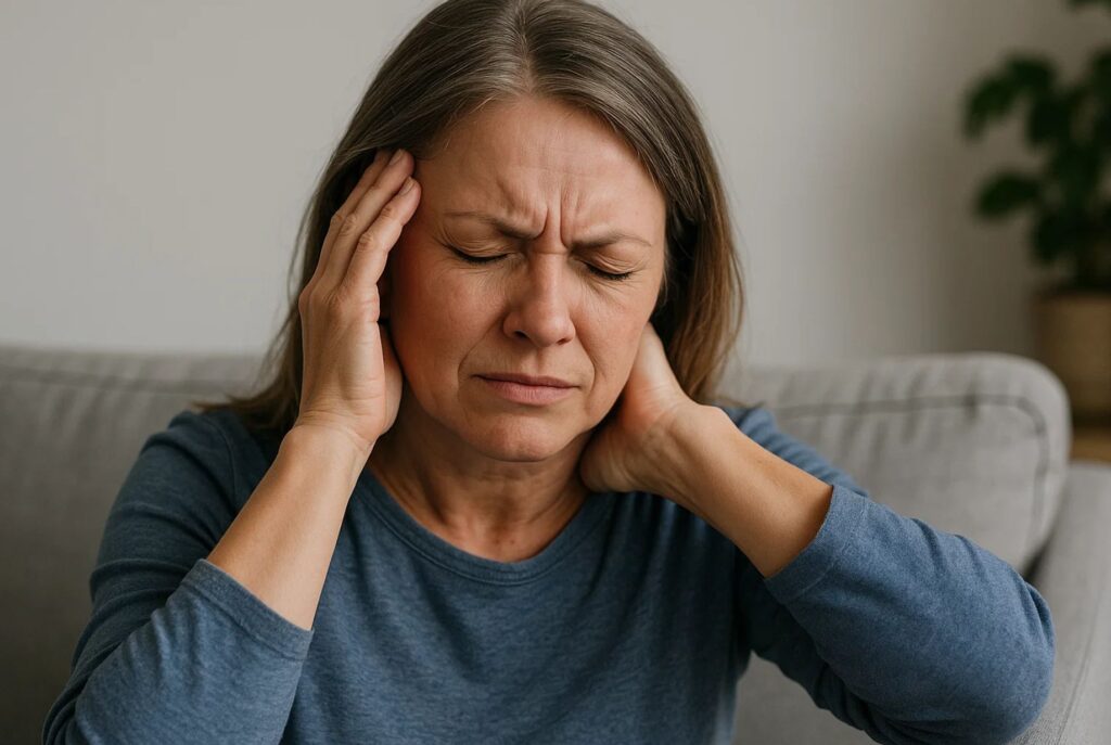 Patient receiving diagnostic motion X-ray for neck-related migraine assessment