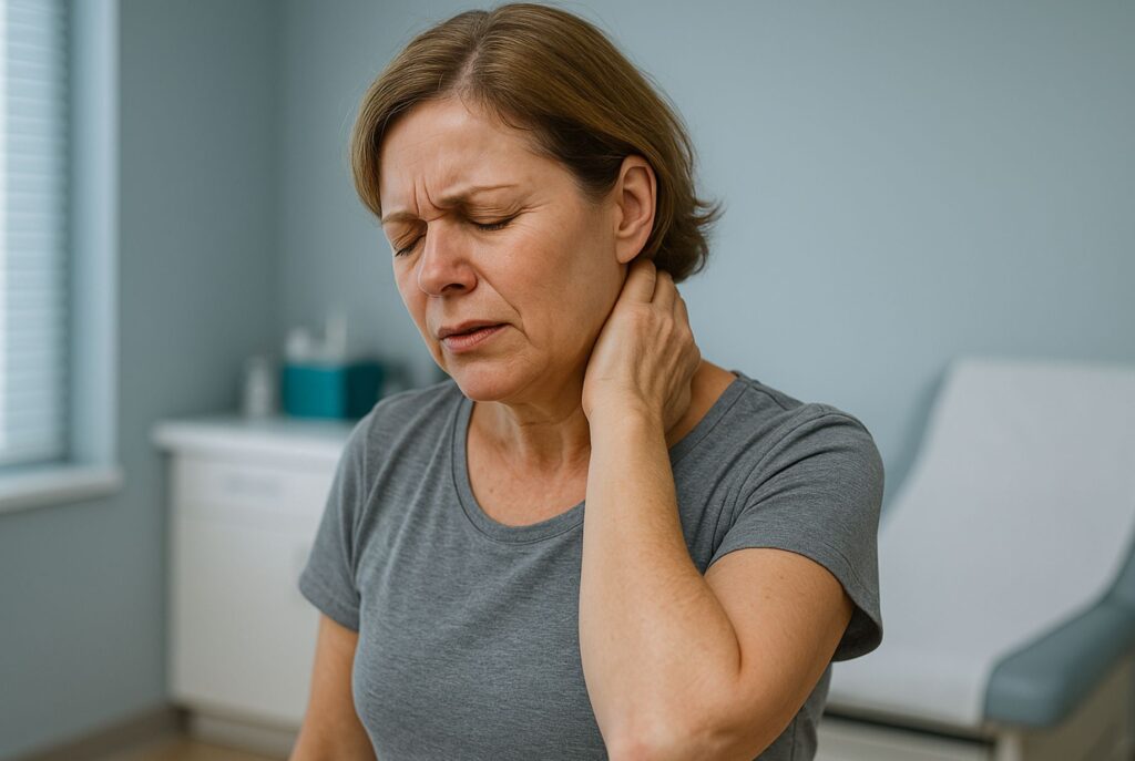 Patient experiencing dizziness due to neck ligament injury detected by DMX