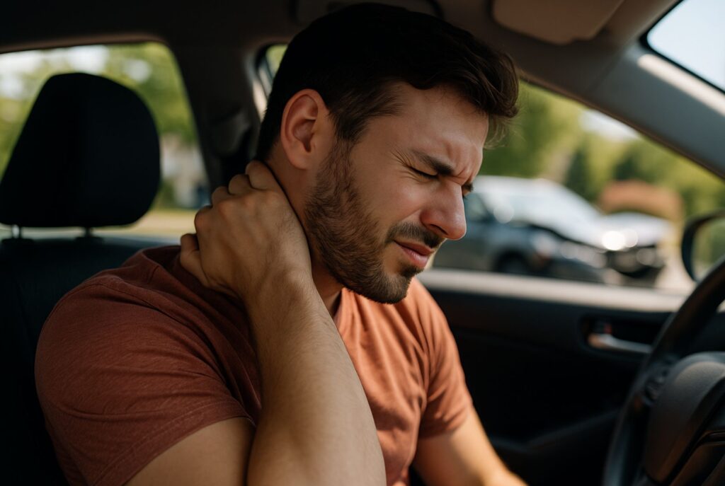 Doctor analyzing a Digital Motion X-Ray (DMX) scan showing cervical ligament instability linked to vertigo and balance problems.