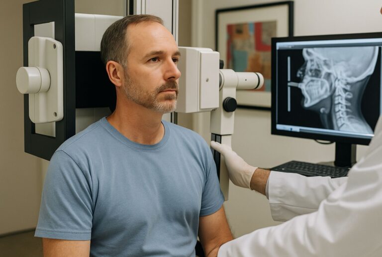 Patient undergoing Digital Motion X-Ray in Miami to detect hidden upper cervical ligament damage